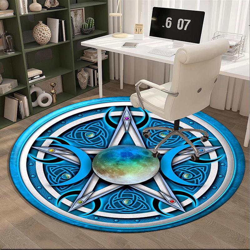 Celtic Moon Pentagram Art round carpet Chair cushion Round Entryway Rug, Soft Round Rugs for Living Room, Bedroom, Circle Carpet decor gifts