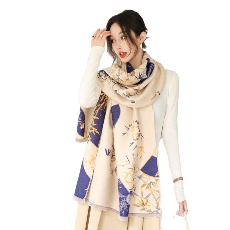 Long Scarf Mother Winter Imitation Cashmere Jacquard Versatile Warm Scarf Women's Retro Thickened Air Conditioner Shawl