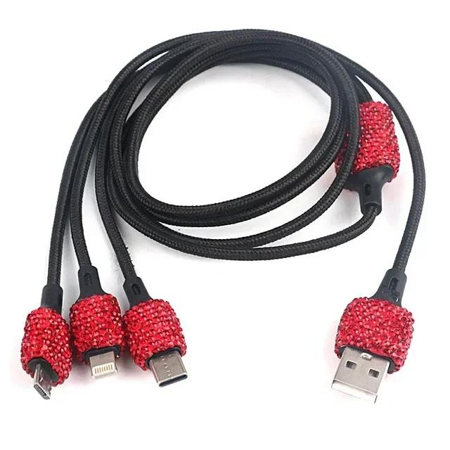 Блестящее USB-автомобильное зарядное устройство 5 В 2,1 А, двойной порт, быстрый адаптер, розовое автомобильное украшение, стайлинг автомобиля, бриллиантовые автомобильные аксессуары, интерьер для женщины