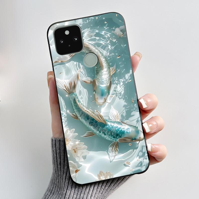 Phone Case For Google Pixel 5 Soft Silicone Black Case Elegant Style Beautiful Pattern Snow Mountain, Hidden Garden Casing