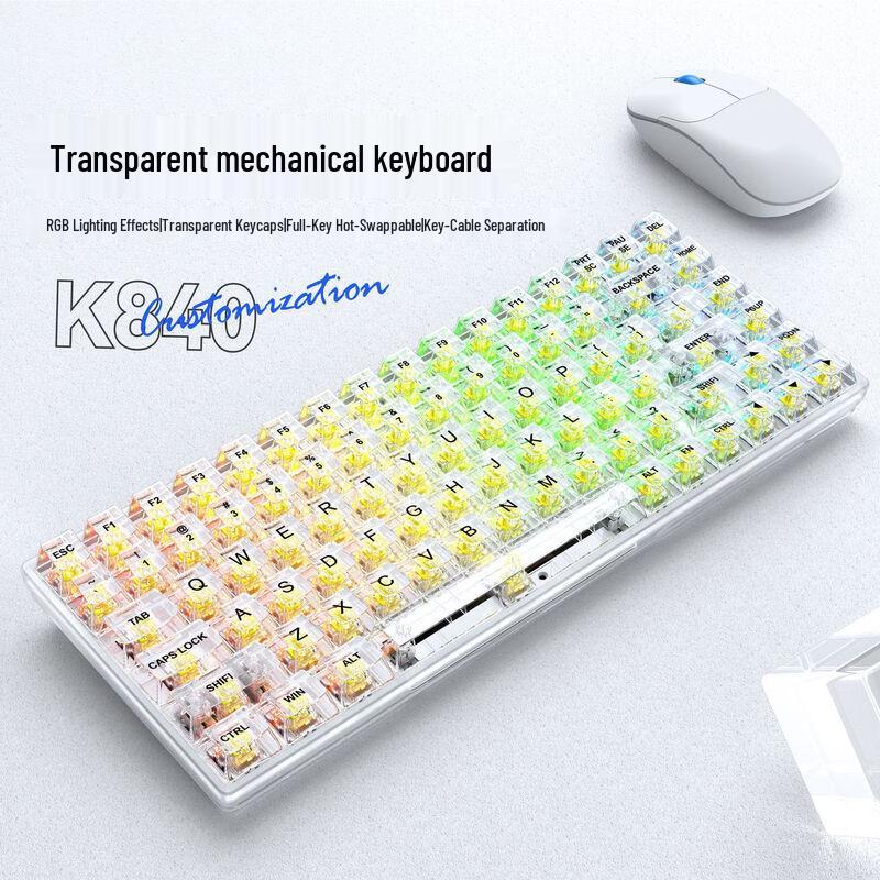 Y-FRUITFUL K840 84-Key RGB Hot-Swappable Mechanical Keyboard with Transparent Keycaps