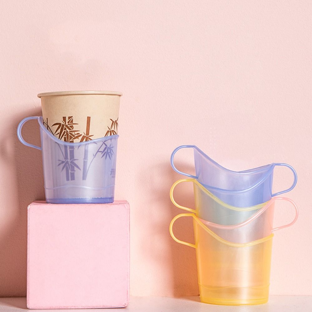 10pcs Anti-Scald Insulated Disposable Paper Cup Holder Plastic Paper Cup Stand Pantry