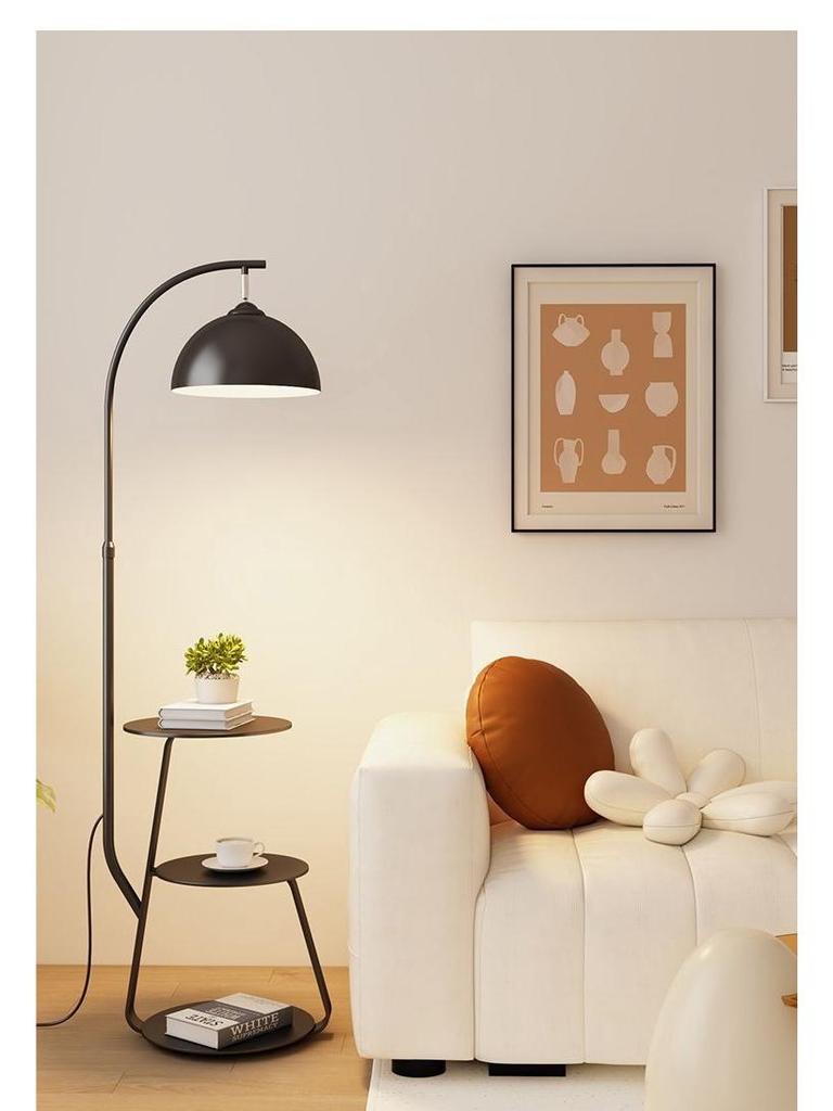 Nordic Cream Style Floor Lamp with Storage Shelf - Modern Living Room, Bedroom, Bedside, and Study Lamp
