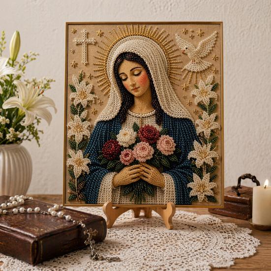 jijijing Faith Pearl Painting Kit, Virgin Mary DIY Faux Art Religious Craft Set, Handmade Home Wall for Christian Prayer Corners
