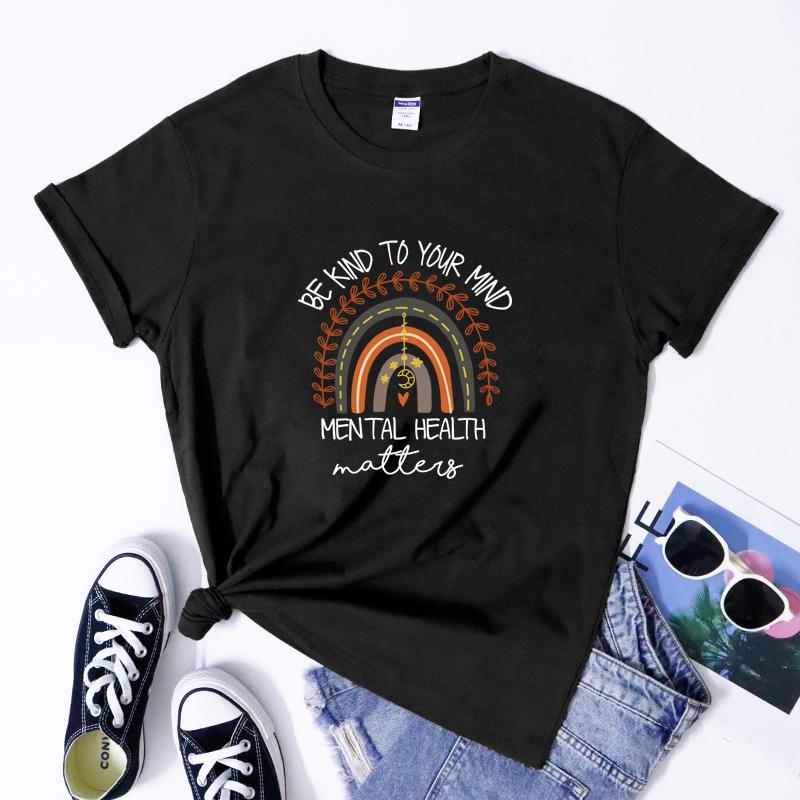 Be Kind To Your Mind Unisextal Health Matters Tshirt Vintage Unisex Boho Rainbow Self Love Tee Shirt Top