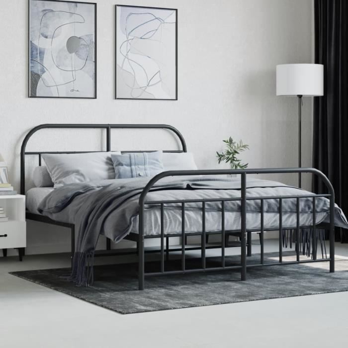 VidaXL Metal Bed Frame with Headboard-Footboard Black 135x190 Cm 353652