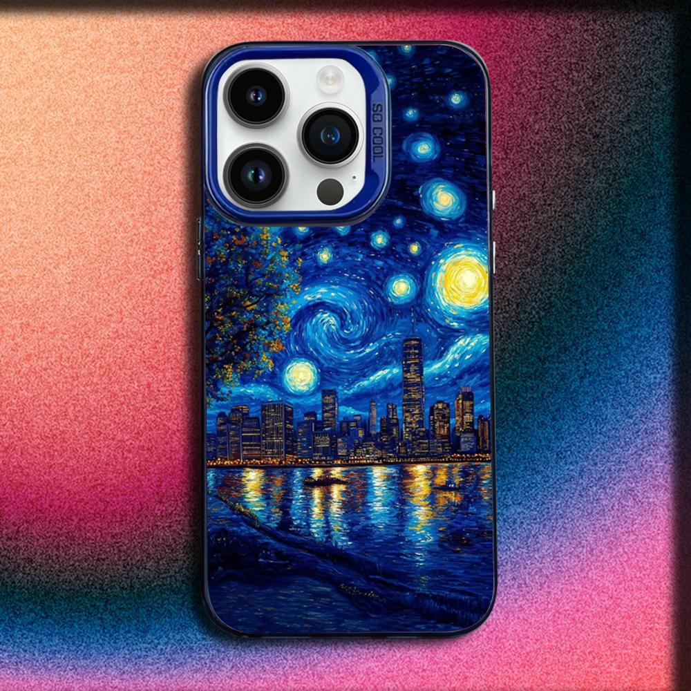 Чехол для телефона V-Ван Гог Звездная ночь Подсолнух Кошка для iPhone 16,15,14,13,12,11,Mini,Pro,E,MAX Синий Матовый Силиконовый Чехол