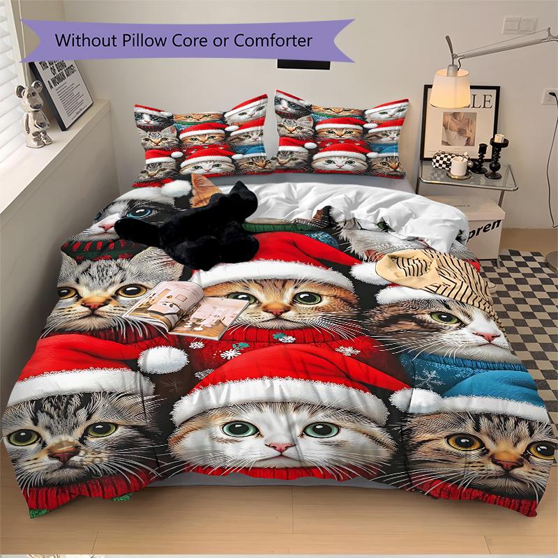 3Pcs Christmas Cats Collection Bedding Sets For All Sizes New 3D Printed Bed Cover Comforter Duvet Cover Pillowcase Bedroom Decoration