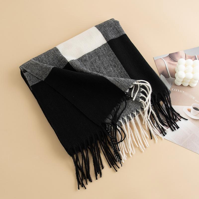 Korean Style Sweet Plaid Imitation Cashmere Scarf for Women Korean Dongdaemun Versatile Plaid Warm Scarf Shawl