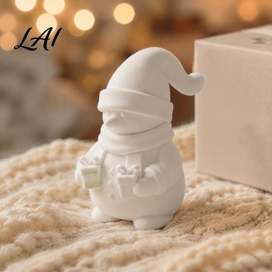Cute Snowman Sculptures 3D Printed Figurine Holding Gift Boxes DIY Paintable Christmas Holiday Home Window Accents Ornament Winter Desktop