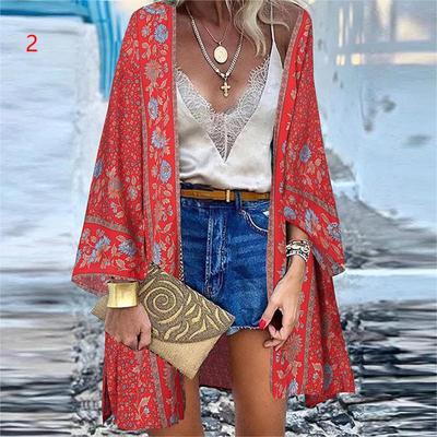 Bohemia Кимоно Кардиган Пальто для Женщин Летний Повседневный Праздничный Напечатанный Длинный Рукав Свободный Жакет Дамский Шаль Бикини Накидка Топ