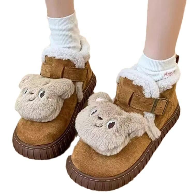 2024 зима новые универсальные милые мультяшные плюшевые теплые плюшевые хлопковые туфли для женщин Maillard платформа зимние сапоги для женщин