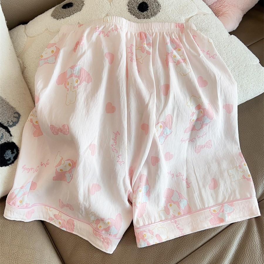 Pink bow Melody girls pajamas summer short sleeves shorts cardigan set students can wear loungewear