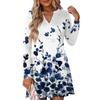 Women's Fashion Floral Print V-Neck Long Sleeve  Dress