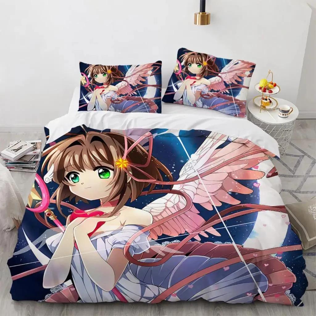 Комплект постельного белья «Аниме Cardcaptor Sakura», пододеяльник, одеяло, комплект постельного белья, наволочка, размер King Queen Twin для мальчиков и девочек для взрослых