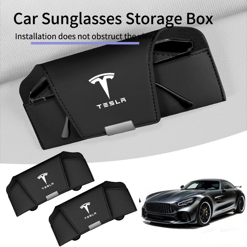 ckwjb7 Magnetic Car Visor Glasses Holder Sunglasses Storage Box Interior For Tesla Model 3 Model S Model X Model Y Roadster Bonina C