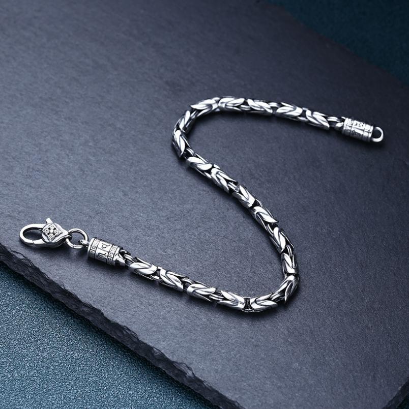 Твердый серебряный персонализированный браслет с ваджрными звеньями, стерлинговое серебро 925 пробы, шестисимвольная мантра, ручная цепочка, модные украшения для мужчин и женщин