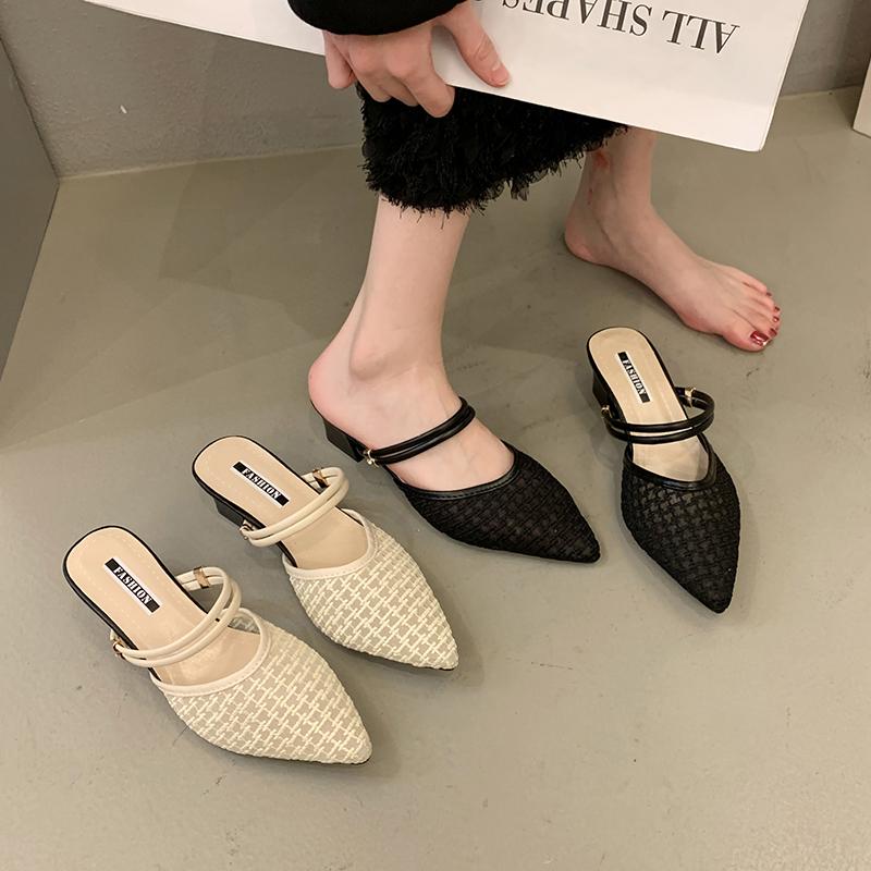 Сандалии Baotou для женщин, летние толстые каблуки, новинка 2024 года, женские туфли на среднем каблуке, сандалии в стиле феи для женщин