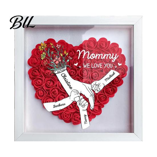 Shatterproof Acrylic Frame Personalized Mommy I Love You Flower Shadow Box Custom Names Holding Hands Gifts for Mom Grandma from Daughter or