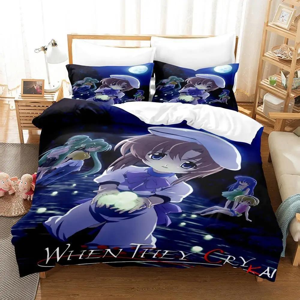 3D Печать Аниме Higurashi When They Cry Комплект Постельного Белья Односпальный Twin Full Queen King Размер Комплект Постельного Белья Взрослый Детская Спальня Комплекты Пододеяльников