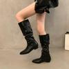 Suding Home Coarse Heel Pointed Pile Boots Long Boots Women's Shoes 2025 New Spring, Autumn and Winter Medium Tube Skinny Knight Boots