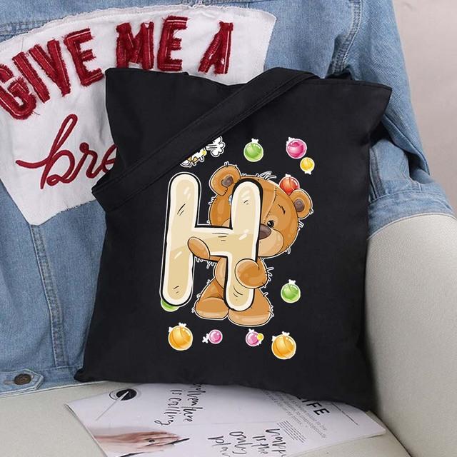 Женская парусиновая сумка-шоппер Harajuku, женская сумка большой вместимости, классическая винтажная сумка на плечо, милая сумка с узором медведя, большая сумка