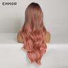 Длинные коричневые корни до розовых волос Тип волосПарики для женщин Волнистый синтетический мягкий парик с челкой Косплей Вечеринка Ежедневное использование