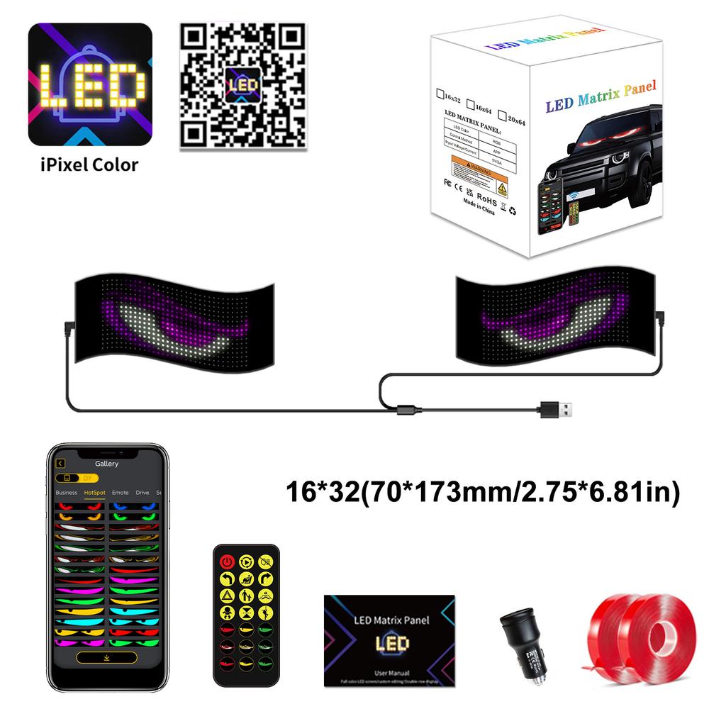 Dynamic Devil Eyes Light for Car Truck Windshield Programmable LED Display Flexible Soft Screen DIY Bluetooth APP Remote Control