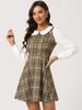 Allegra K Women's Round Collar Dress, Check Pattern, Button-Decorated, Flared A-Line Mini Dress, Brown, Size L