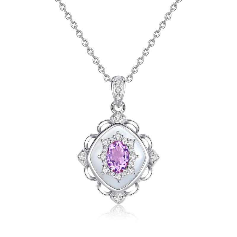 Niche S925 Sterling Silver Necklace Natural Crystal Shell Pendant Topaz Peridot Garnet Clavicle Chain