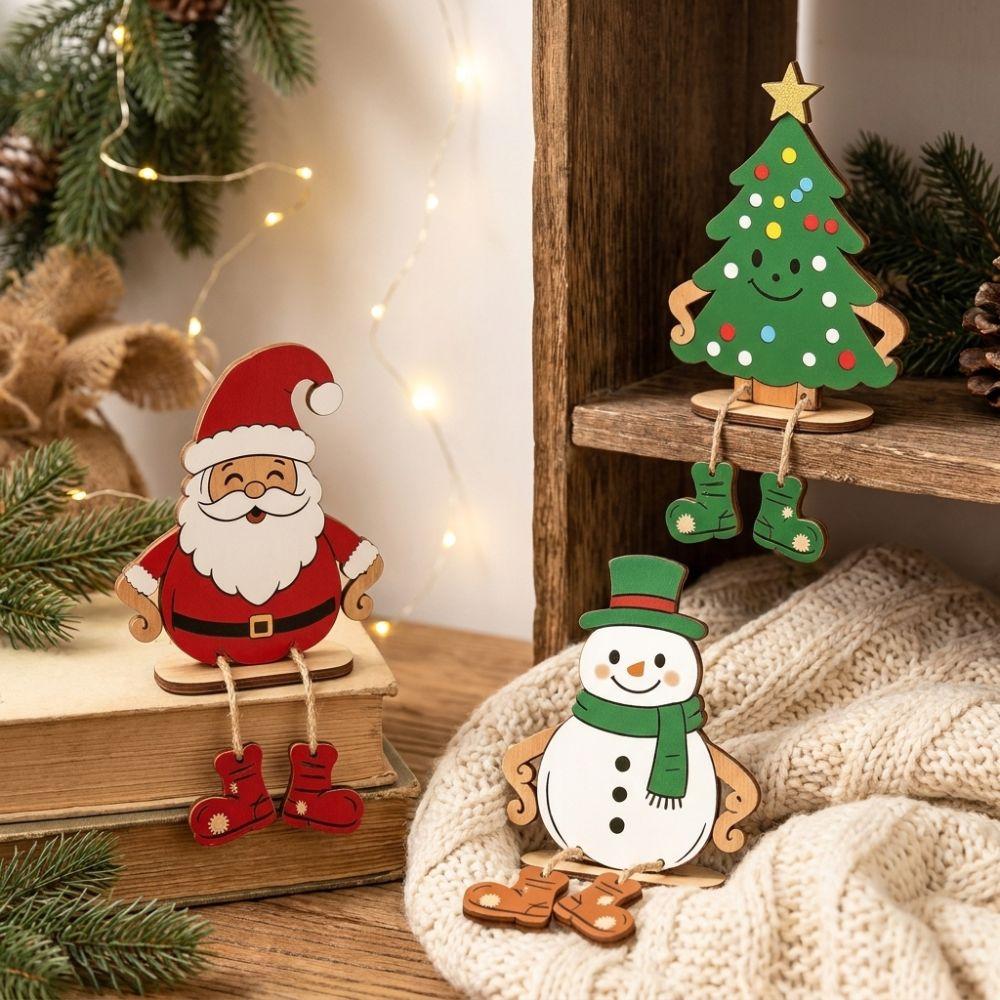 3Pcs Handmade Craft Santa Snowman Tree Ornament Christmas Tiered Tray Decor Fireplace Mantel