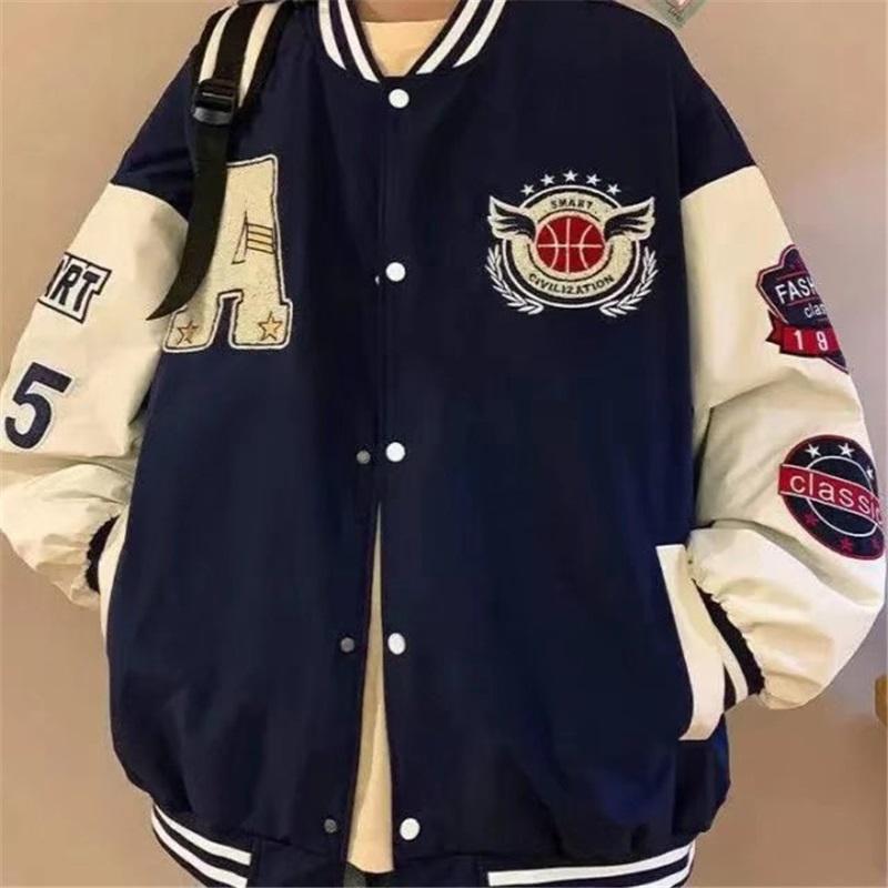Бейсбольная куртка с нашивкой-буквой, повседневная, свободная, varsity