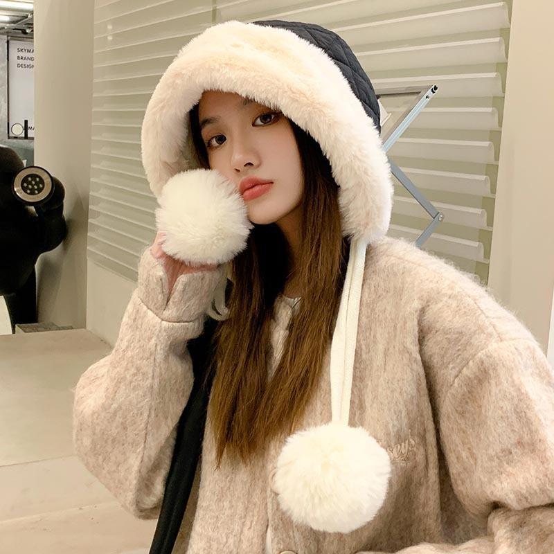 Женская зимняя ветрозащитная и теплая шапка-пуловер с защитой ушей, флисовая утолщенная велосипедная ветрозащитная снежная шапка