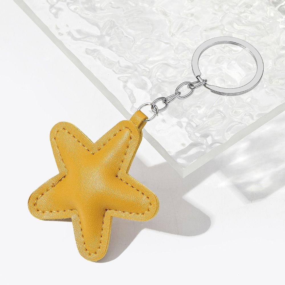 Fashion Leather Keyring Simple Colorful Pendant Charm Star Shape Keychain Gift