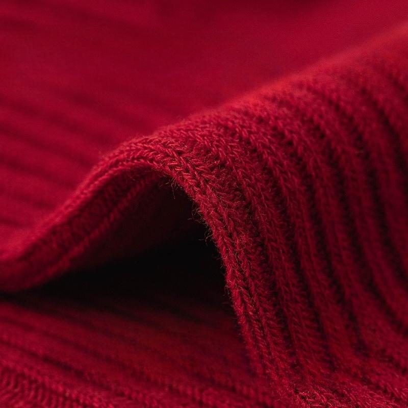 Вышитые красные носки для осени и зимы, ярко-красные новогодние теплые женские носки до середины икры, зимние свадебные носки