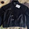 Womens Fall Casual Stand Collar Short Jacket Metal Buckle Decor Black/Grey S-M-L