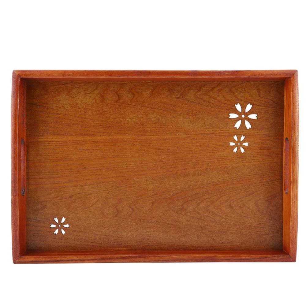 Solid Wood Tea Serving Tray Handcrafted Finish Cherry Blossom Tray Food Serving