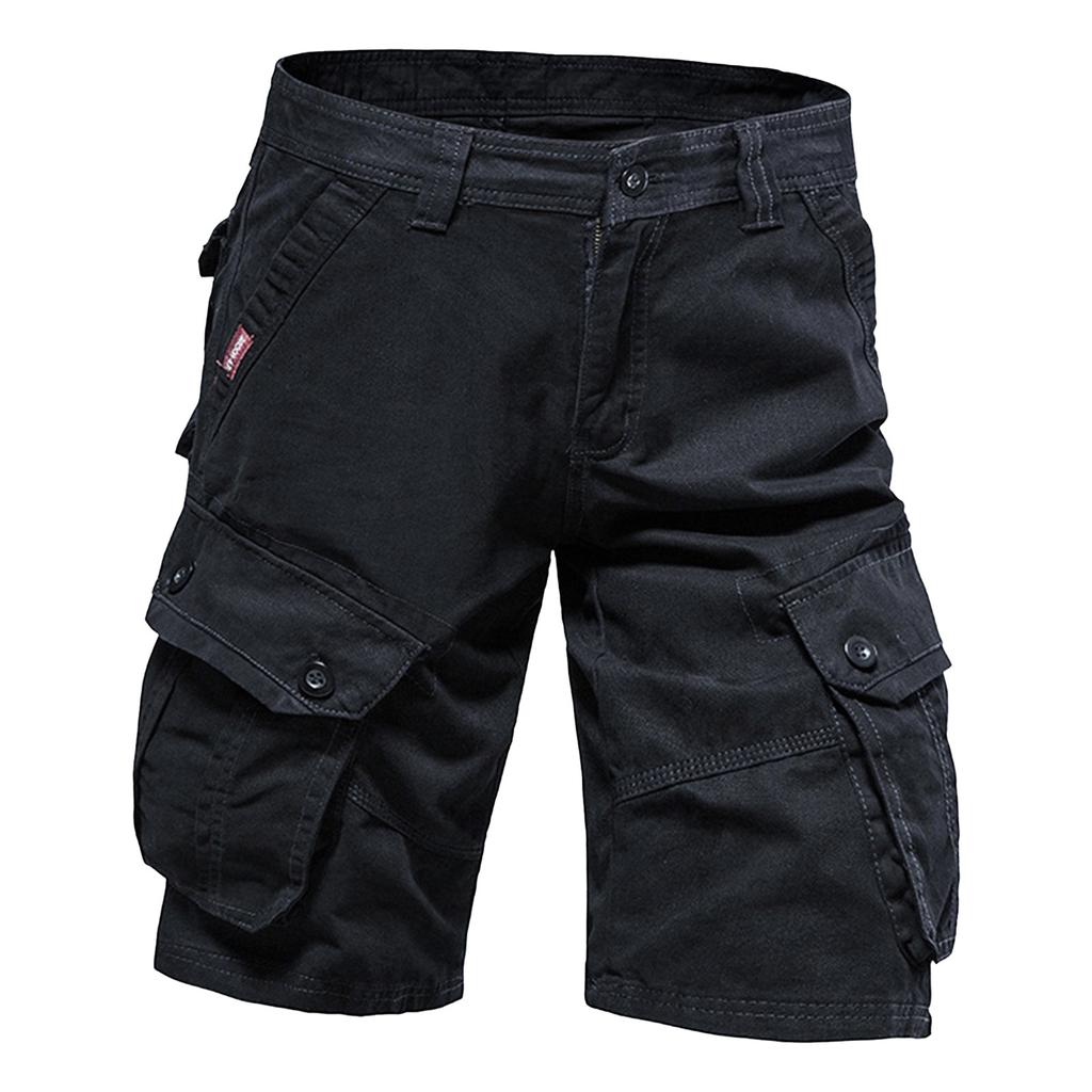 Мужские летние шорты-карго с несколькими карманами. Мужские повседневные модные однотонные свободные шорты-карго.
