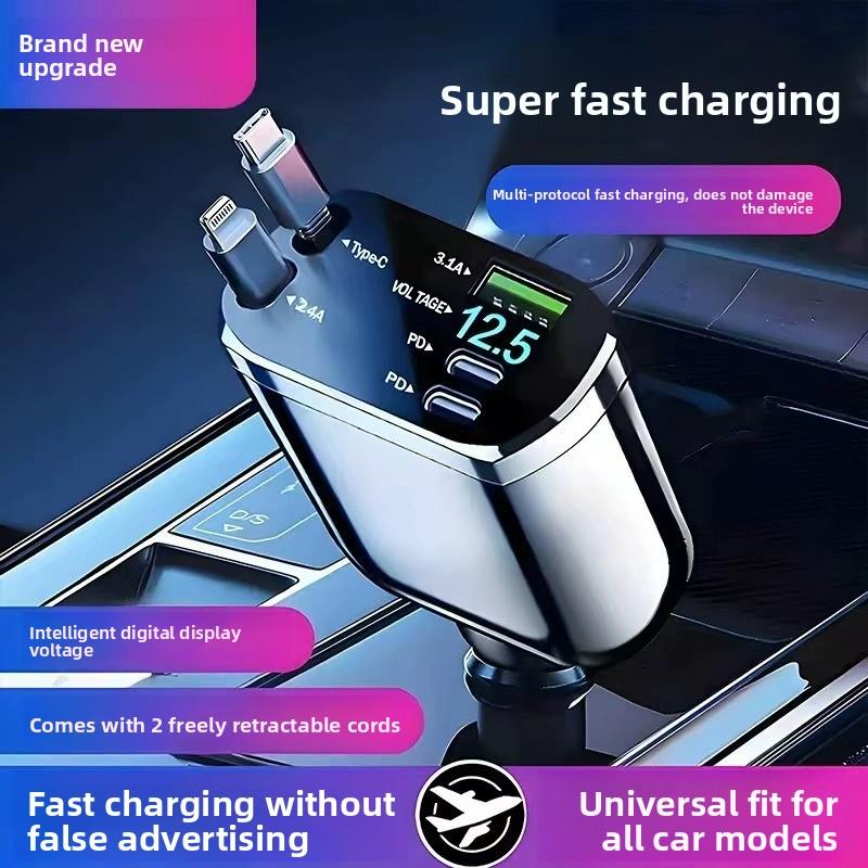 Cargador de coche retráctil carga rápida 120W adaptador universal para dispositivos móviles