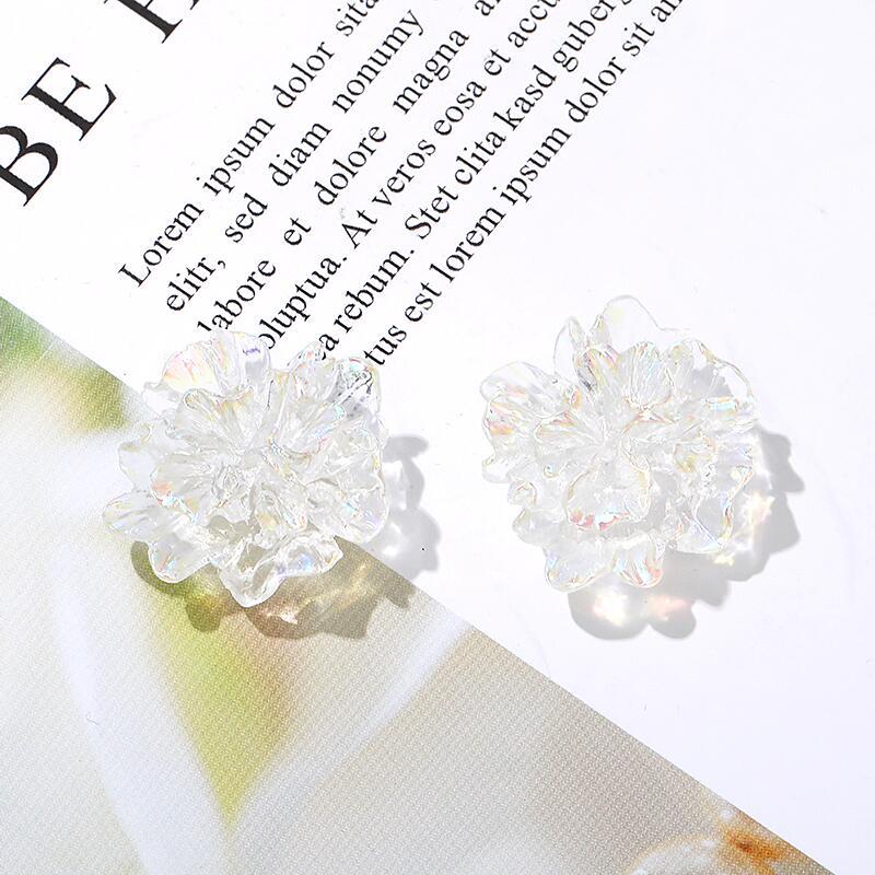 Resin AB 3D Carving Flower Big Stud Earring for Women Personality Creative Temperament Simple Jewelry Girl Gift Brincos