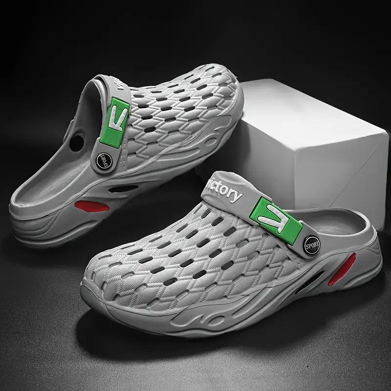 Men's Solid Color Hollow Out Chunky Clogs, Comfy Non Slip Durable Anti Odor EVA Slippers For Men's Outdoor Activities