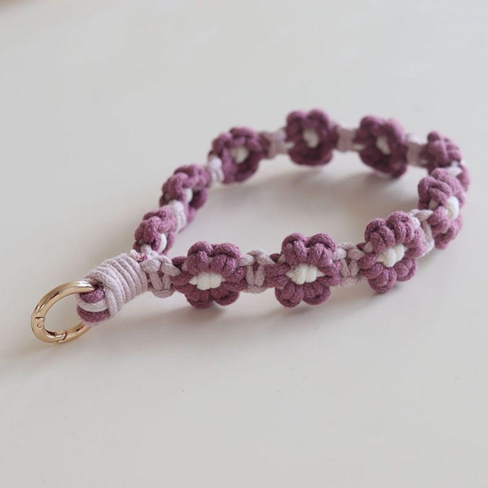Phone Wristband Weave Daisy Flower Keychain Crochet Macrame Wristlet Hanging Accessory