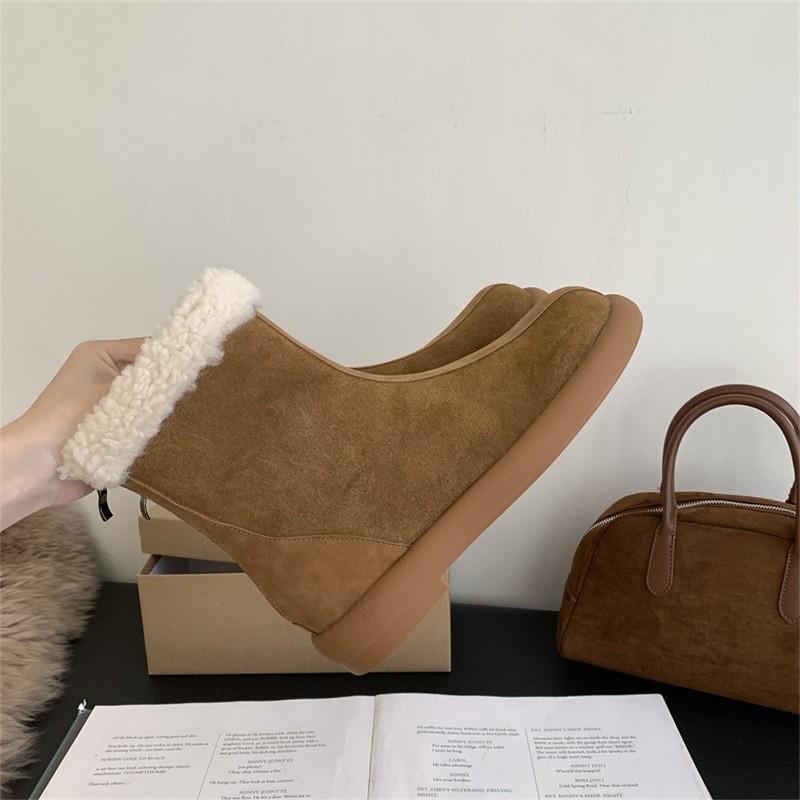 2025 Autumn and Winter New Thick-soled Muffin Shoes Women's Imitation Lamb Wool Shoes Rear Zipper Warm Non-slip Snow Boots
