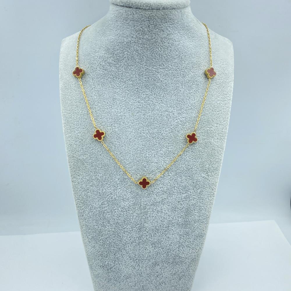 9MM Titanium Steel Four-leaf Clover Shell 5 Flowers Necklace Women's New Light Luxury Hundred Lock Bone Chain Shell Collar Jewelry