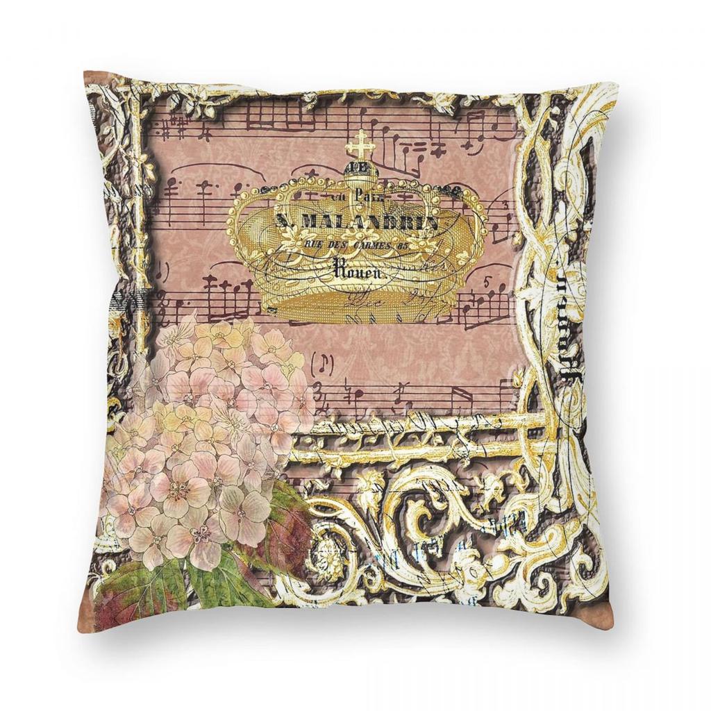Vintage French Music Crown Square Pillowcase Polyester Linen Velvet Creative Zip Decor Pillow Case Sofa Cushion Cover