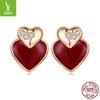 Винтажные серьги-пусеты 'Любовь' цвета бургунди, женские, в гонконгском стиле, из стерлингового серебра S925, серьги-пусеты в форме сердца