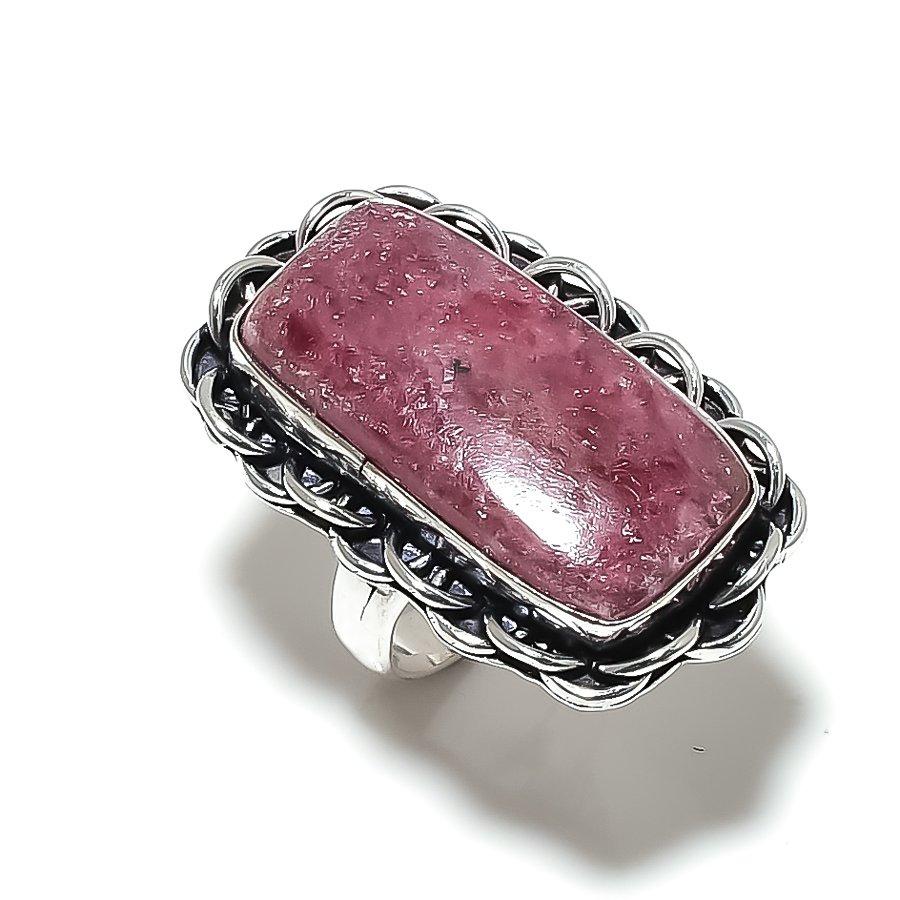Rhodonite Handmade 925 Sterling Silver Jewelry Ring Size 8 I1m85