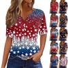 Женская футболка с принтом «День независимости» на пуговицах с коротким рукавом, туника, повседневная мода на выходные, базовый топ с V-образным вырезом
