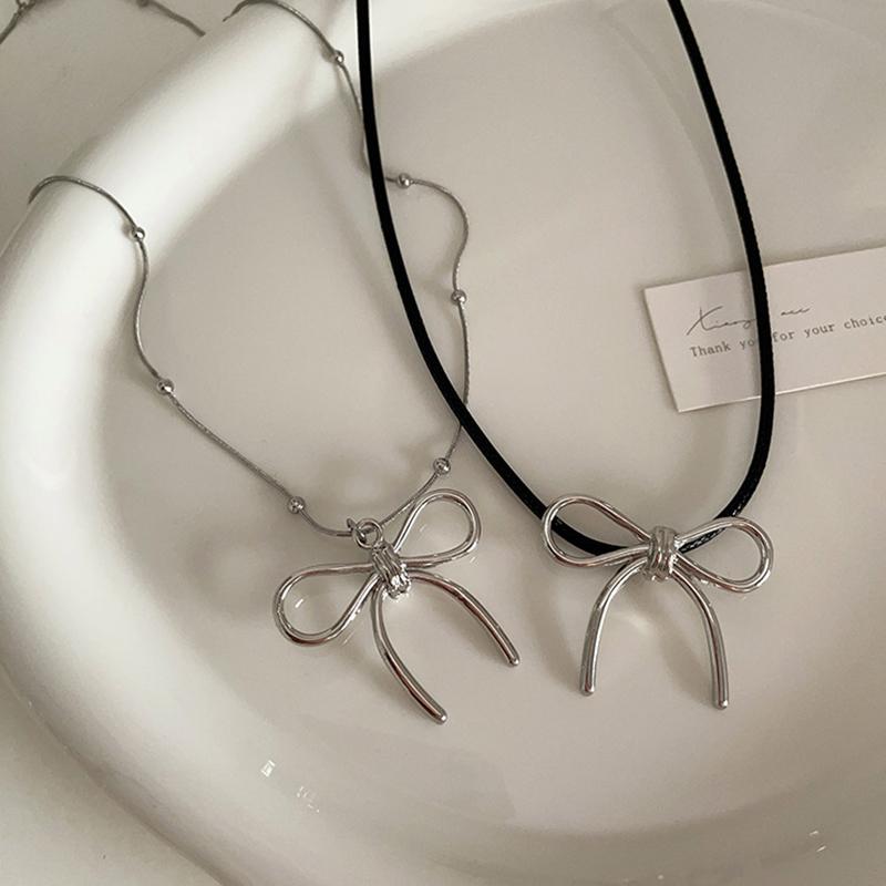 Винтажное ожерелье с подвеской в ​​виде полого банта для женщин и девочек, модная эстетичная цепочка на ключицу, ювелирные аксессуары, подарки