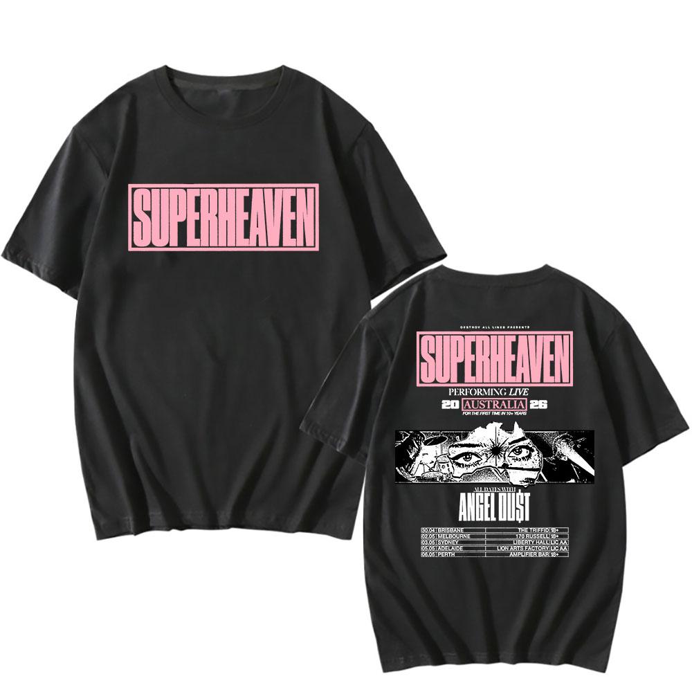 SUPERHEAVEN Австралийский тур 2026 Футболка Унисекс Уличная одежда Летняя Хлопок Мужские/Женские Футболки Графический Принт Мерч Хип-Хоп